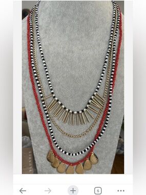 Plunder Design Fashion Jewelry Tenaya Black Red Gold Bead Chain Pendant necklace